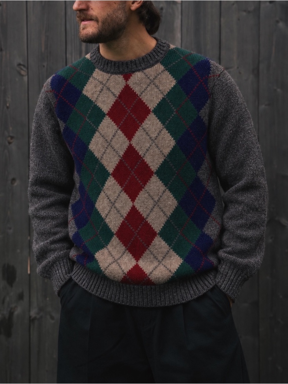 VTG St. Michael Gray Argle 100% Wool Knit Crewneck Sweater LARGE Classic Preppy